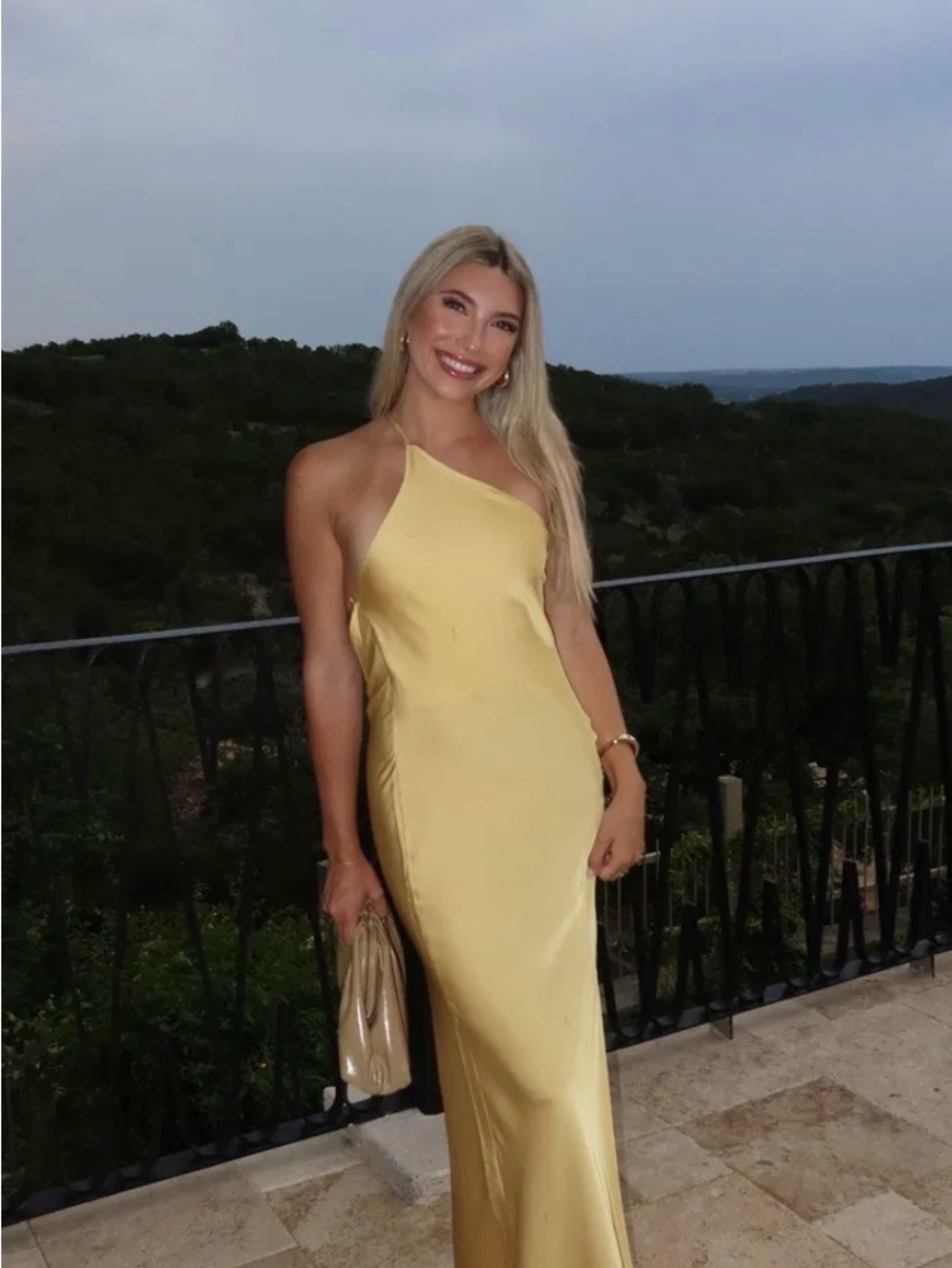 Commense One-Shoulder Satin Slip Dress in Yellow Gold - Picture 10 of 13